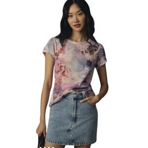 Anthropologie Pilcro Mesh Ringer Tee Floral Fairycore Sheer Size XS Grunge